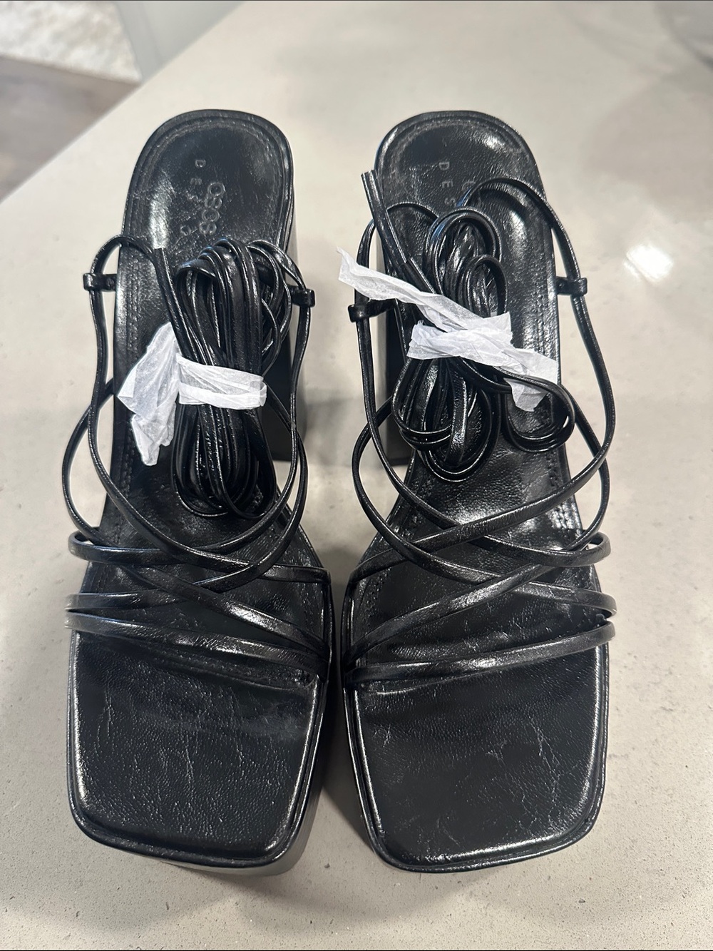 ASOS Black Lace-Up Square-Toe Heeled Sandals